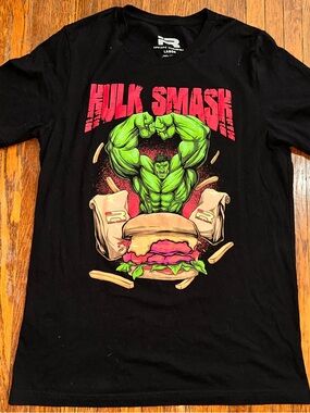 Large Iron Rebel Hulk Smash Burger Black Short Sleeve Graphic Shirt